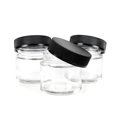 2oz Child Resistant Glass Jars with Black Caps - 3.5 Grams 200 Count at Flower Power Packages