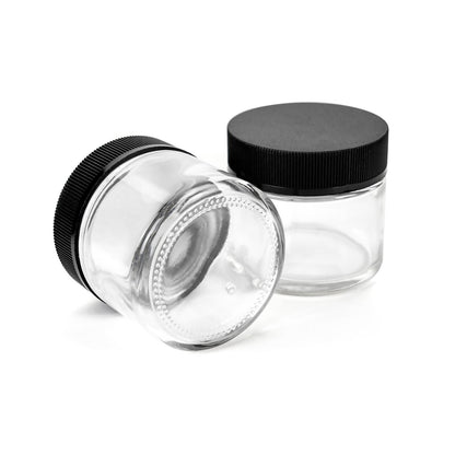 2oz Child Resistant Glass Jars with Black Caps - 3.5 Grams 200 Count at Flower Power Packages