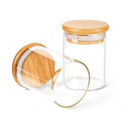 4oz glass jars with bamboo lids at Flower Power Packages