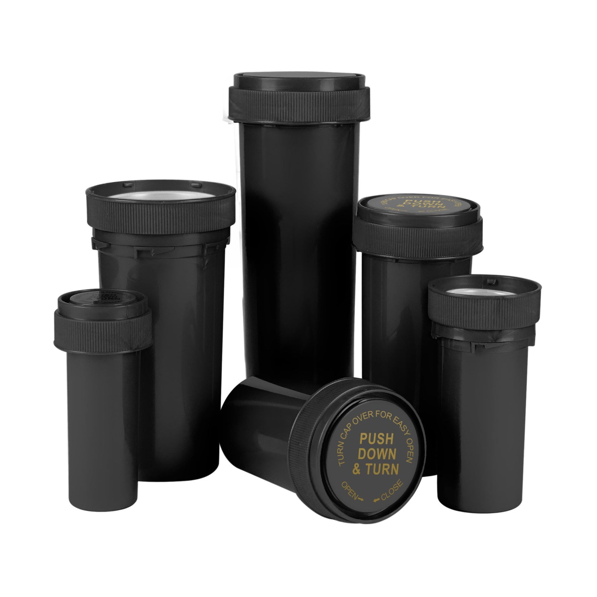  Opaque Black 13 Dram Reversible Cap Vials for Medical Pharmacies & Dispensaries at Flower Power Packages