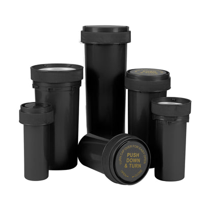 Opaque Black 30 Dram Reversible Cap Vials for Medical Pharmacies & Dispensaries at Flower Power Packages