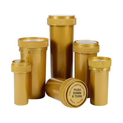 Opaque Gold 13 Dram Reversible Cap Vials for Medical Pharmacies & Dispensaries